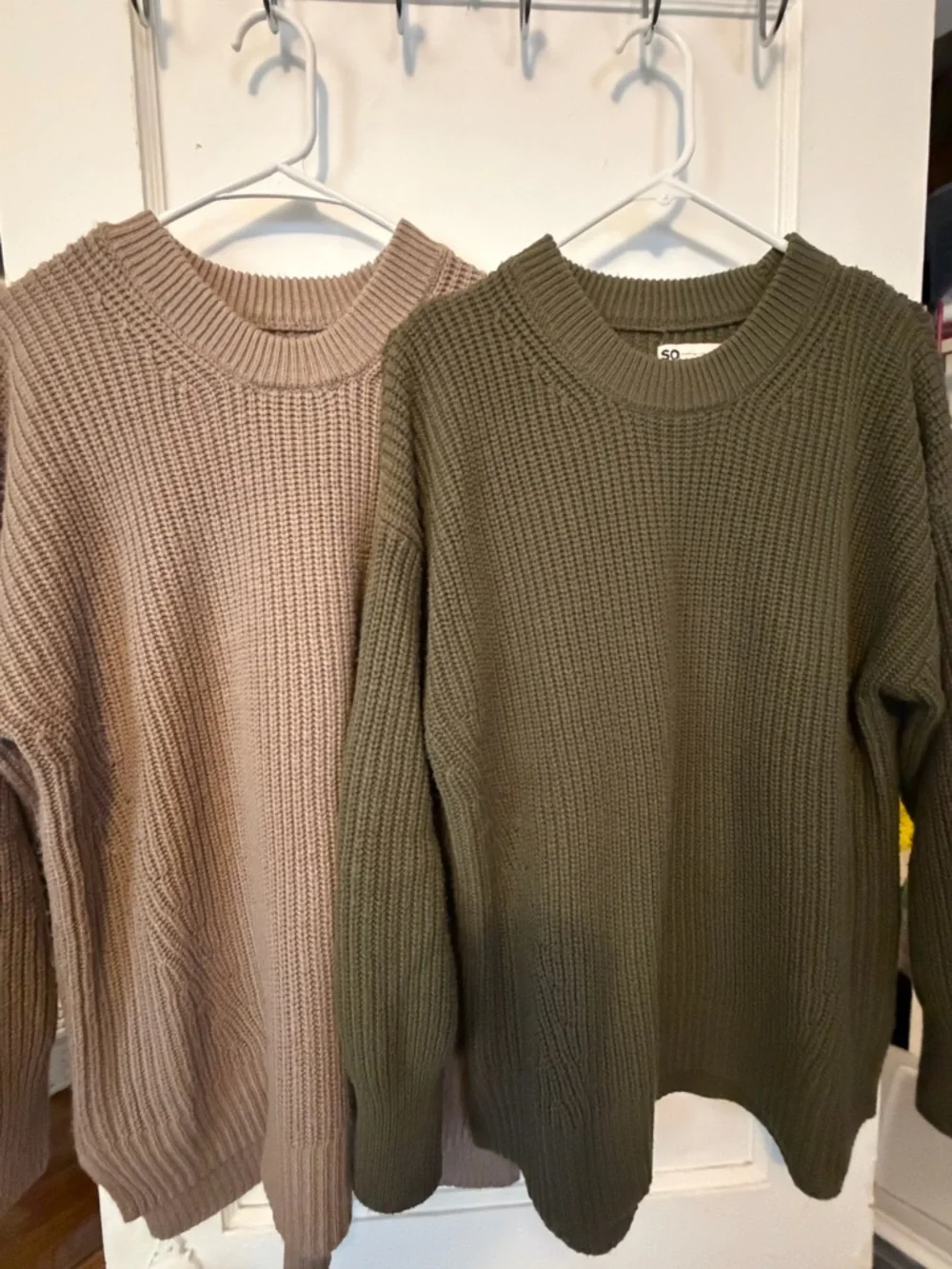 SO Women's Crewneck Sweaters - Olive Green & Taupe - Picture 1 of 5